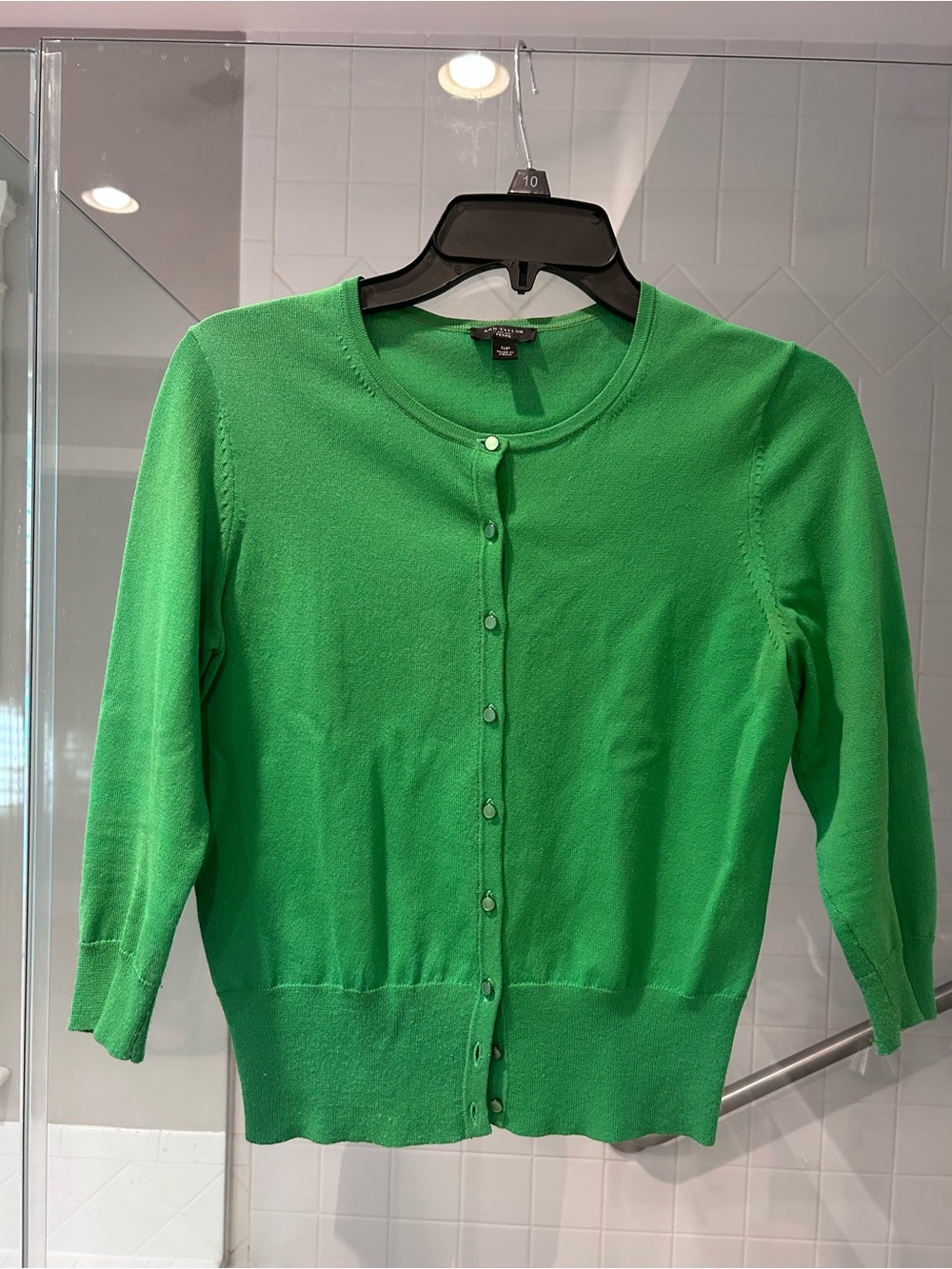 Ann Taylor Bright Green Crewneck Button-Front Cardigan